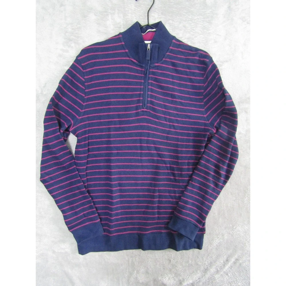 Jos A Bank 1905 Navy Pink Striped Quarter Zip Pullover Sweater Size‎ S